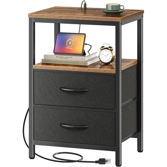 2 Drawers Nightstand with Charging Station