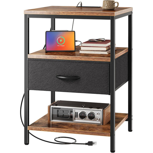 1 Drawers Nightstand with Charging Station