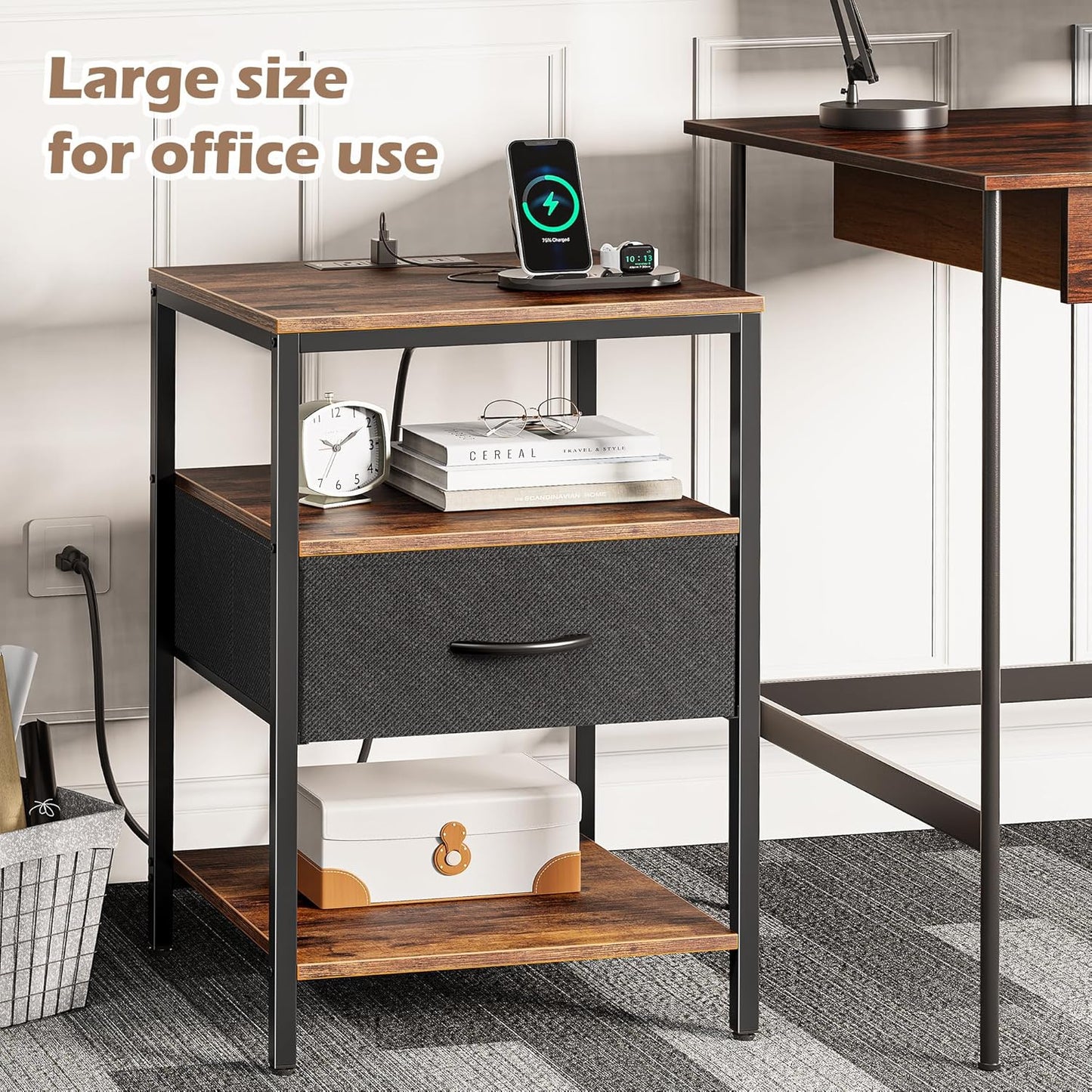 1 Drawers Nightstand with Charging Station