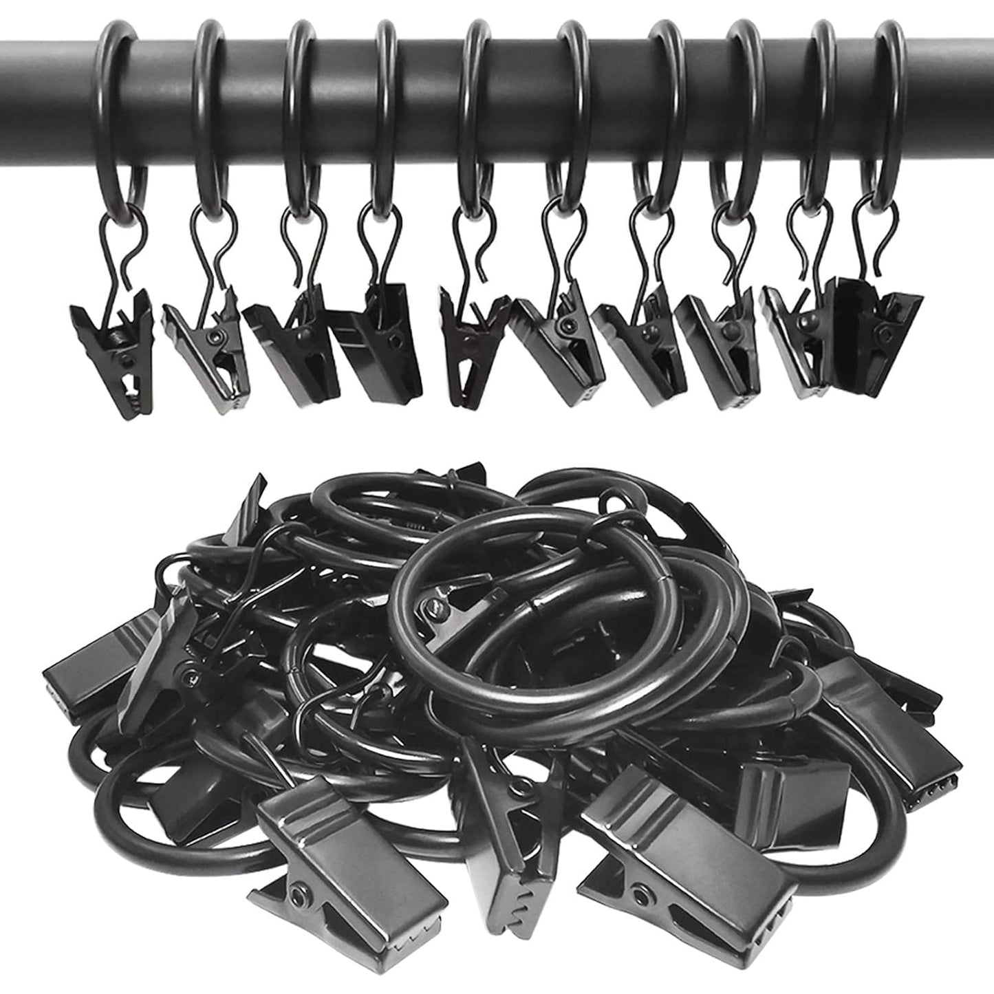 Metal Curtain Rings with Clips 40 Units (3 Color Options)