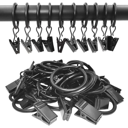 Metal Curtain Rings with Clips 40 Units (3 Color Options)