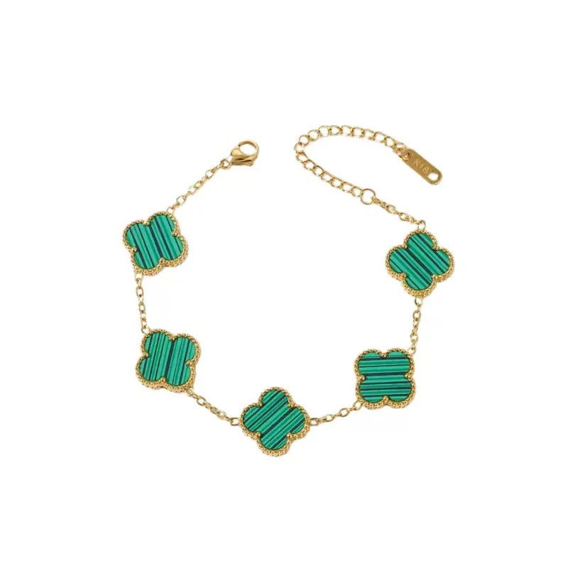 Gold-Tone Clover Bracelet with Green Charms