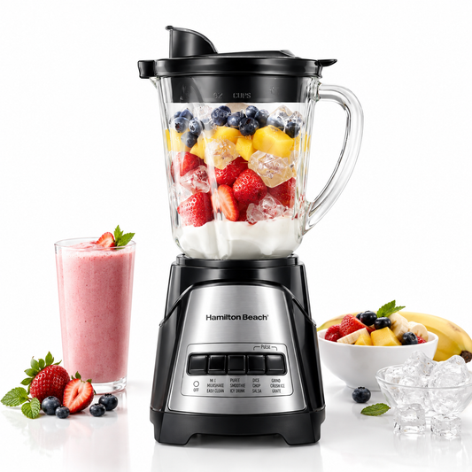 Hamilton Beach Power Elite Blender For Smoothies,Glass Jar,700W,40OZ, 12 Functions,Crush Ice