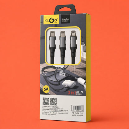 KLGO 3-in-1 USB Cable 6A | Lightning + Type-C + Type-C | 1200mm | S-692