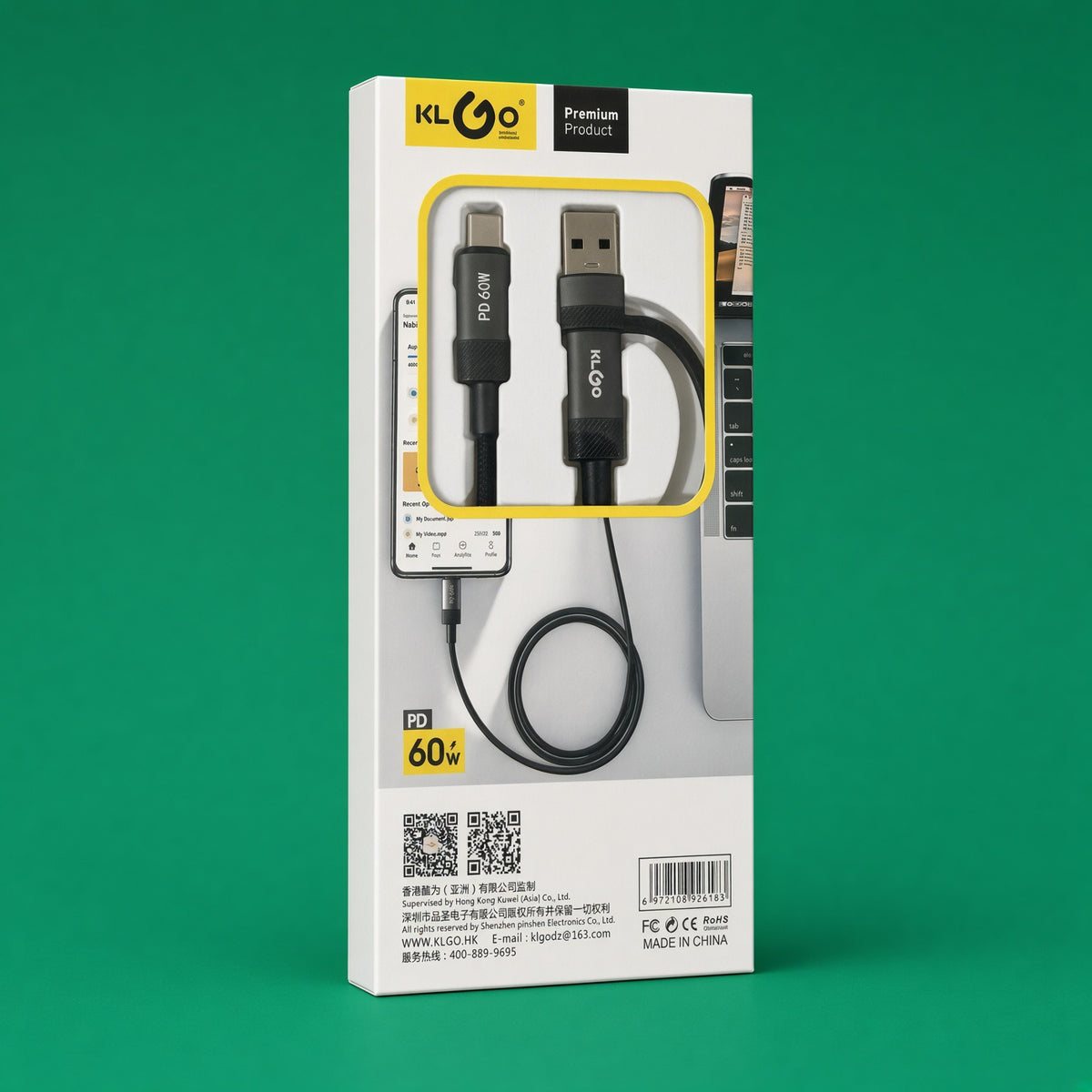 KLGO 2-in-1 USB + Type-C to Type-C Cable PD 60W | Model S-693