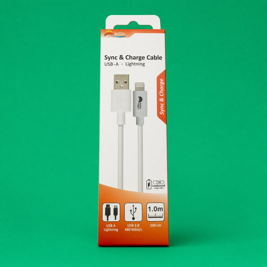 USB-A to Lightning Sync & Charge Cable, 12W Charging Cord 1M White