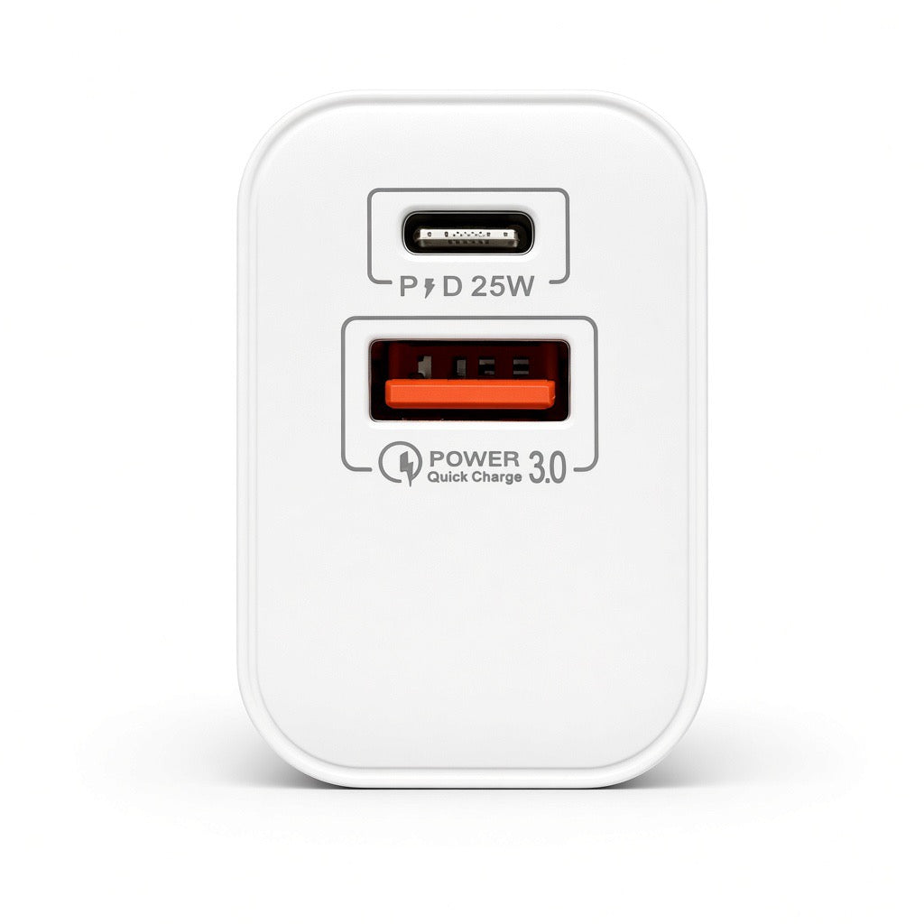 KLGO PD-700 25W Dual Port Fast Charger – USB-C PD 25W + USB-A QC 3.0 Quick Charge Wall Adapter, Smart Chip Auto-Matching, Compact Travel Charger for Phones, Tablets & More