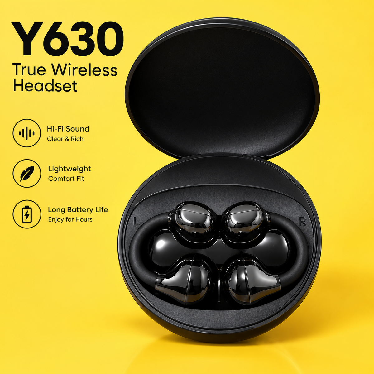 Y630 True Wireless Open Ear Clip-On Headphones | Hi-Res Audio, Bluetooth V6.0