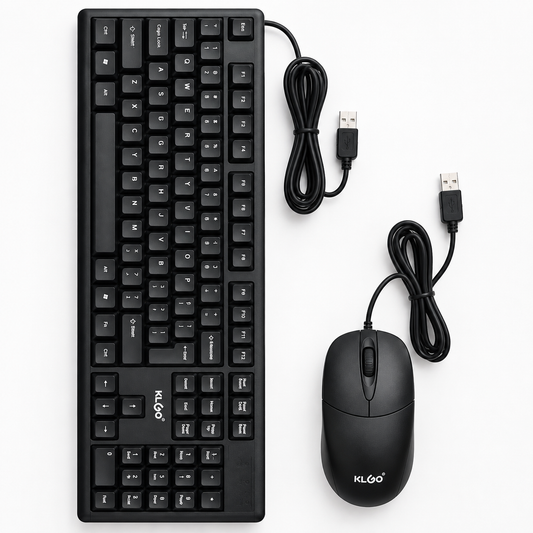 KLGO Wired Keyboard and Mouse Combo, 104 Keys USB 2.0 Business Desktop Set