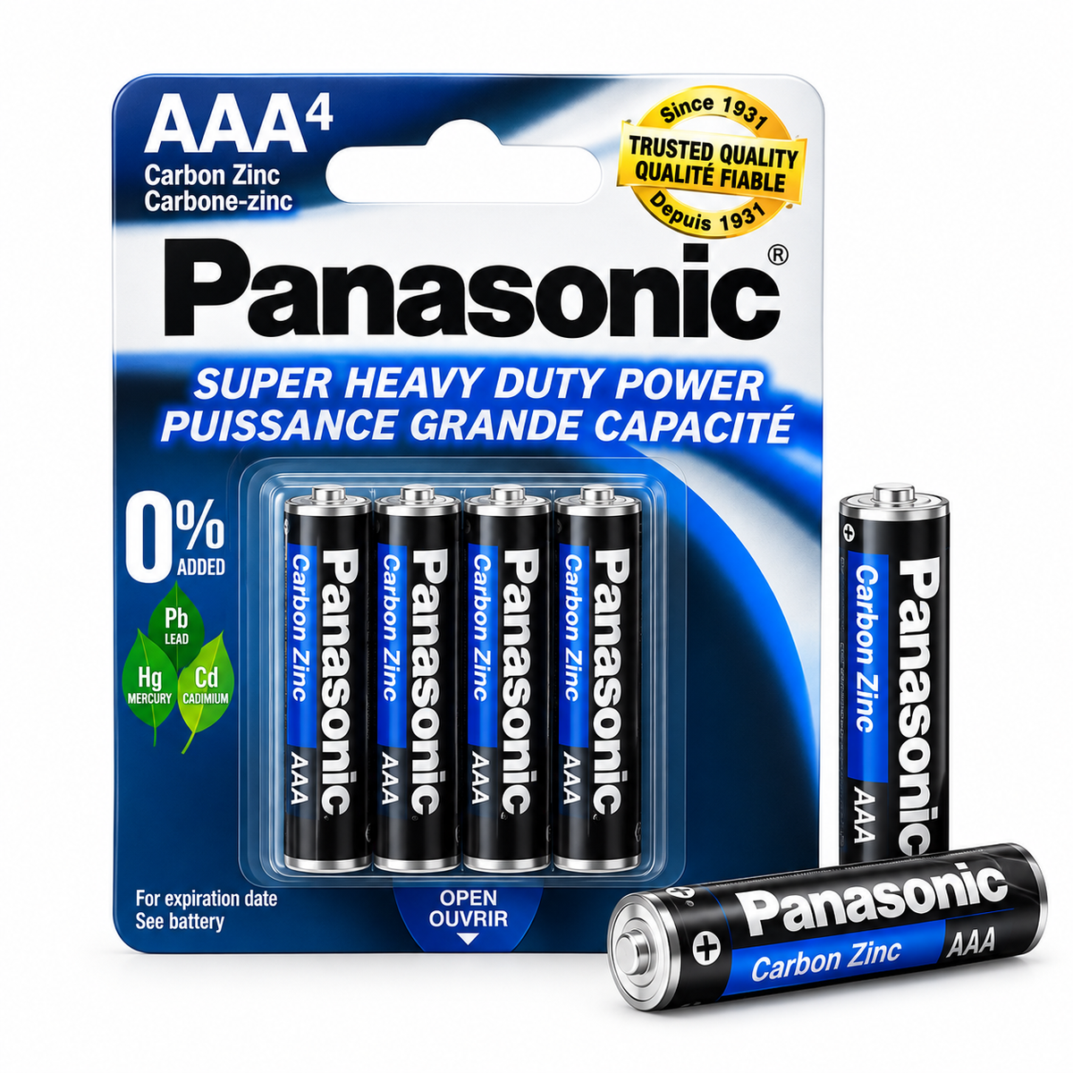 Panasonic AAA Carbon Zinc Batteries, 4 Pack, 1.5V Super Heavy Duty Power