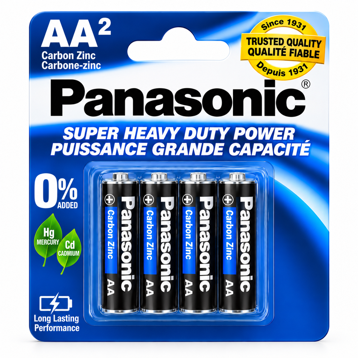 Panasonic AA Carbon Zinc Batteries, 4 Pack, 1.5V Super Heavy Duty Power