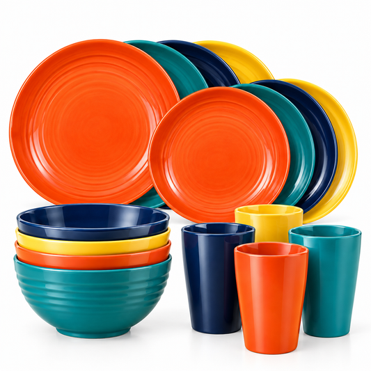 16-Piece Dinnerware Set for 4 (3 Color Options) Kitchen Wheat Straw Plastic Plates Bowls Cups