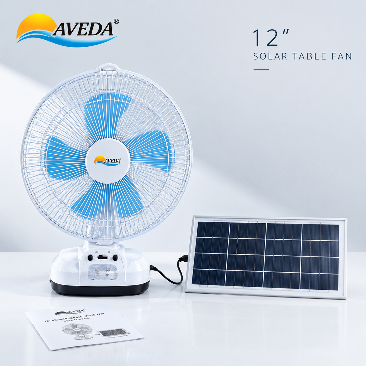 Rechargeable Solar Table Fan 12 Inch