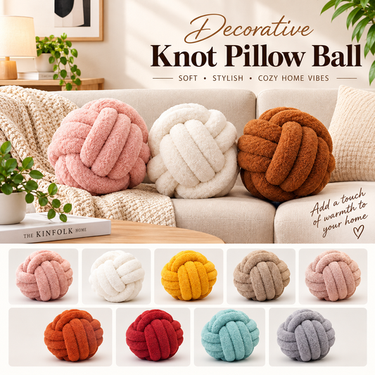 Boucle Knot Ball Pillow, Hand Knotted Decor Cushion, 22cm Diameter