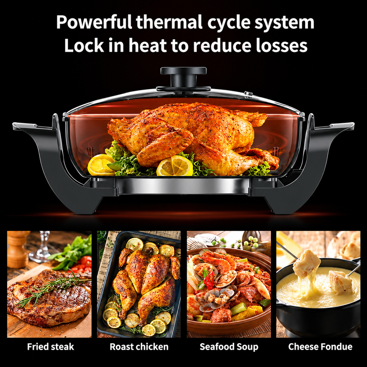 SOKANY Multi-functional Electric Frying Pan, 38.5×32cm, 1500W, 110V