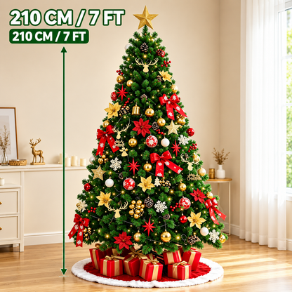 7FT / 210cm Artificial Christmas Tree, Full Green Pine Tree with Metal Stand, No Decorations Included