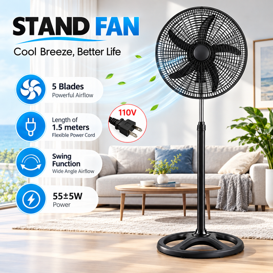 18 Inch SOKANY Standing Fan, 5 Blades Powerful Cooling Pedestal Fan, 110V, SK-19048