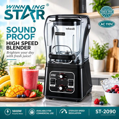 Winning Star Sound Proof High Speed Commercial Blender, 1600W Quiet Smoothie Maker ST-2090