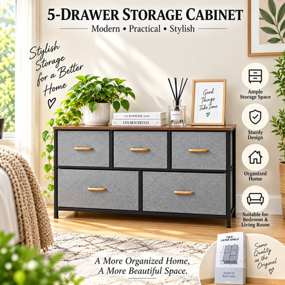 5-Drawer Fabric Storage Cabinet, Modern Chest of Drawers for Bedroom Living Room PY-812