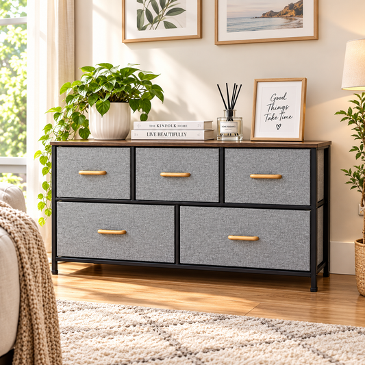 5-Drawer Fabric Storage Cabinet, Modern Chest of Drawers for Bedroom Living Room PY-812