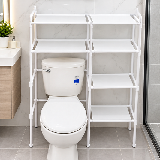 2-Tier Over-the-Toilet Storage Rack, White Bathroom Space Saver Organizer