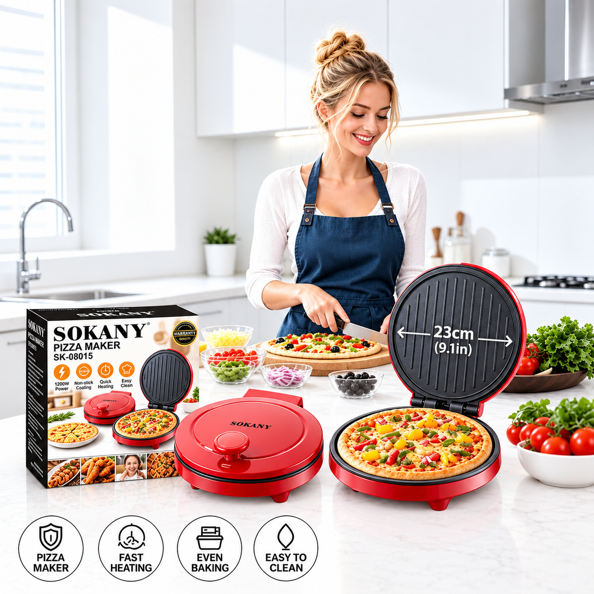 Electric Pizza Maker 23cm Cooking Plate 1000W SK‑08013