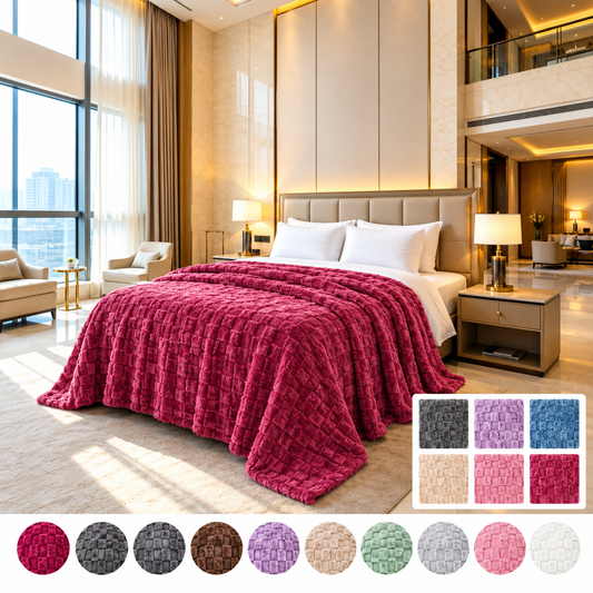 Luxury Ultra Soft Wave Flannel Blanket, King / Queen Size, Random Color，PYMT- Queen