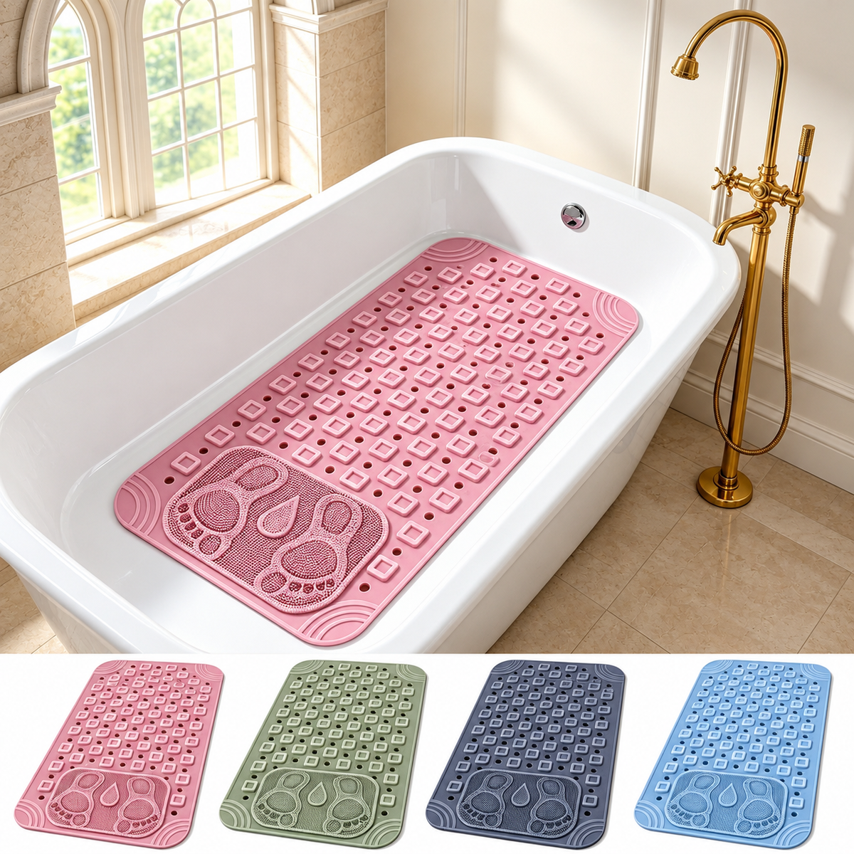 Luxury High‑Appearance Massage Non‑Slip Bath Mat, Comfort Foot Massage Shower Mat for Bathroom