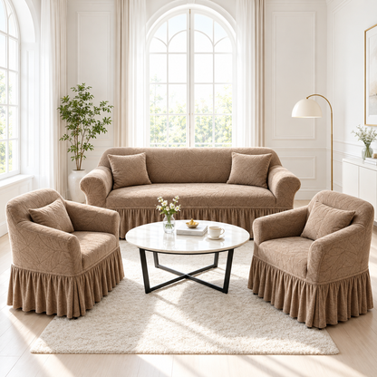Luxury High Elastic Universal 1+2+3 Seater Sofa Cover Set, Skirt‑Style Jacquard Sofa Slipcover ，1389‑3‑K