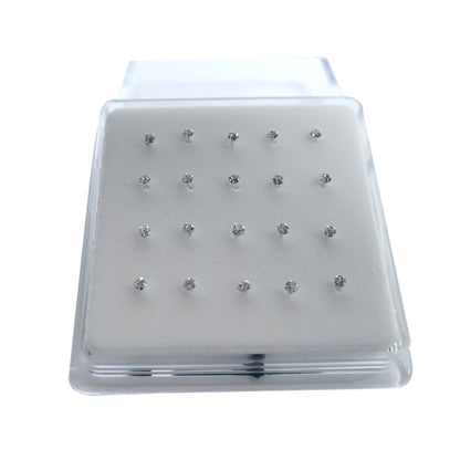 Silver Nose Studs with 2.0mm Diamond 10 Pairs Box Set