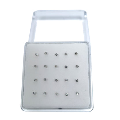 Silver Nose Studs with 2.0mm Diamond 10 Pairs Box Set