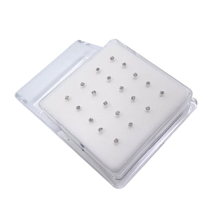 Silver Nose Studs with 2.0mm Diamond 10 Pairs Box Set