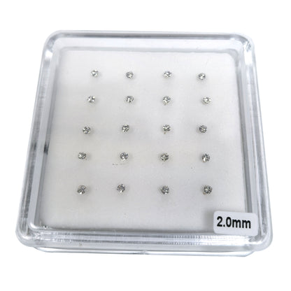 Silver Nose Studs with 2.0mm Diamond 10 Pairs Box Set