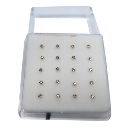 18K Gold-Plated Nose Studs with 2.0mm Diamond 10 Pairs Box Set