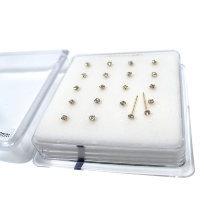 18K Gold-Plated Nose Studs with 2.0mm Diamond 10 Pairs Box Set