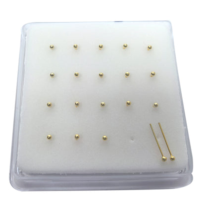 18K Gold-Plated Nose Studs with 1.5mm Ball 10 Pairs Box Set