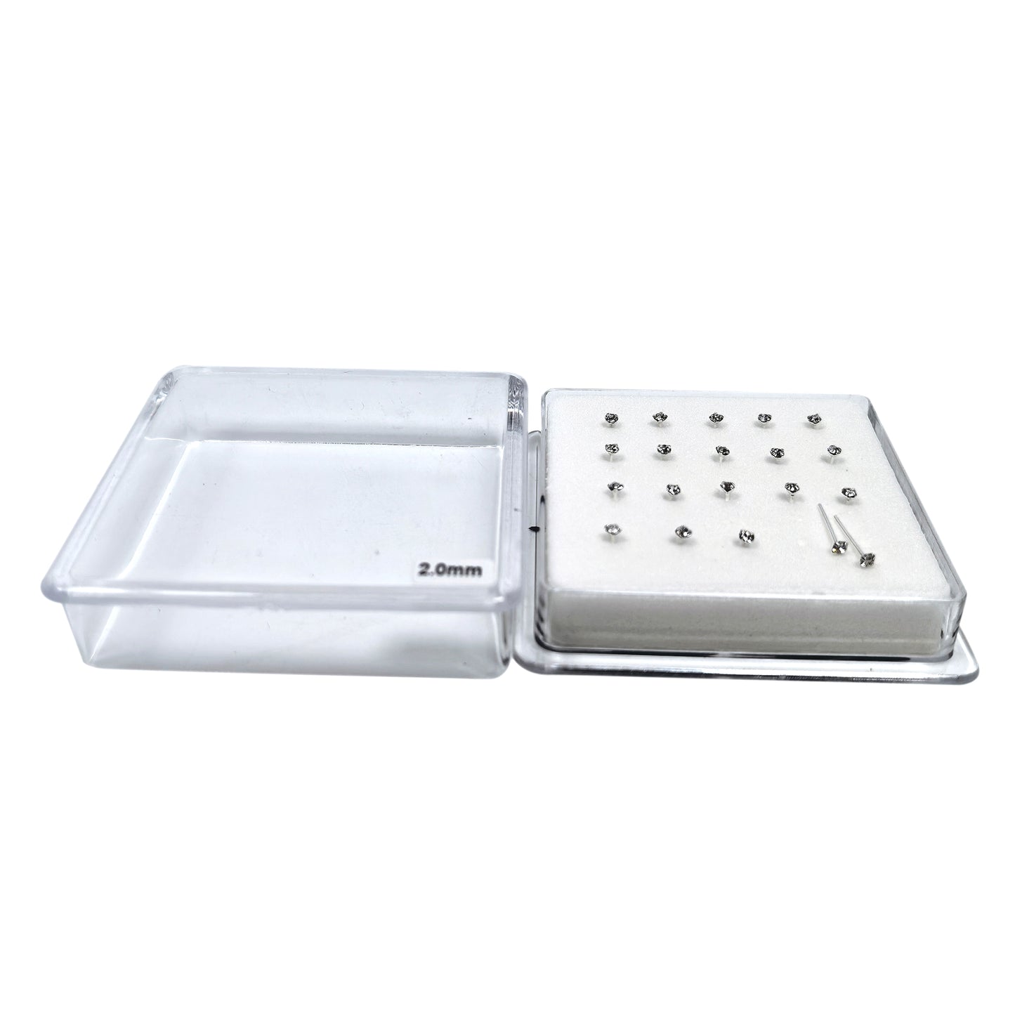 Silver Nose Studs with 2.0mm Diamond 10 Pairs Box Set