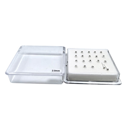 Silver Nose Studs with 2.0mm Diamond 10 Pairs Box Set