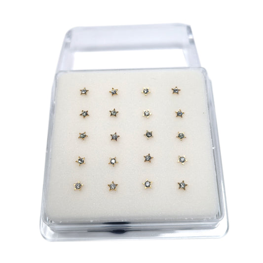 18K Gold-Plated Star Nose Studs with Diamond 10 Pairs Box Set