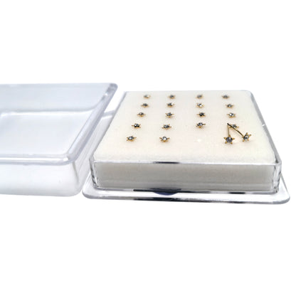 18K Gold-Plated Star Nose Studs with Diamond 10 Pairs Box Set