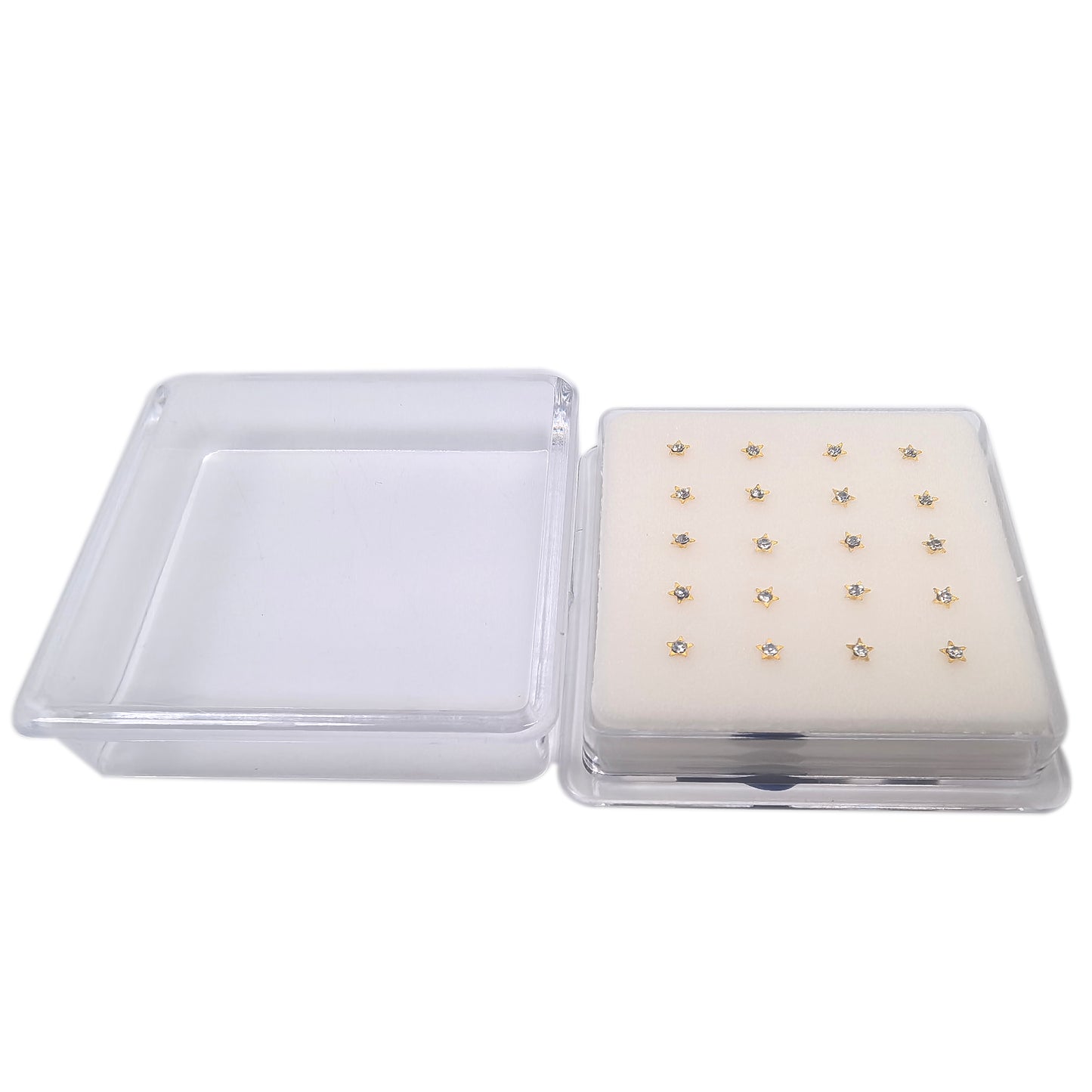 18K Gold-Plated Star Nose Studs with Diamond 10 Pairs Box Set
