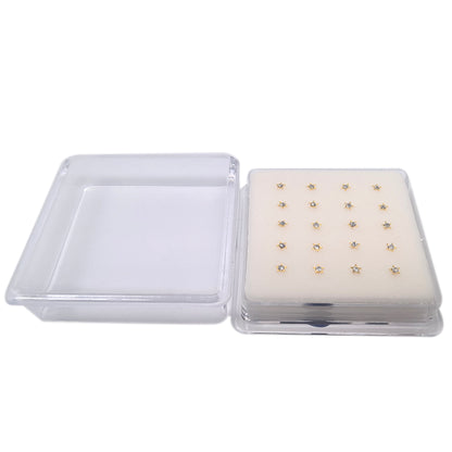 18K Gold-Plated Star Nose Studs with Diamond 10 Pairs Box Set