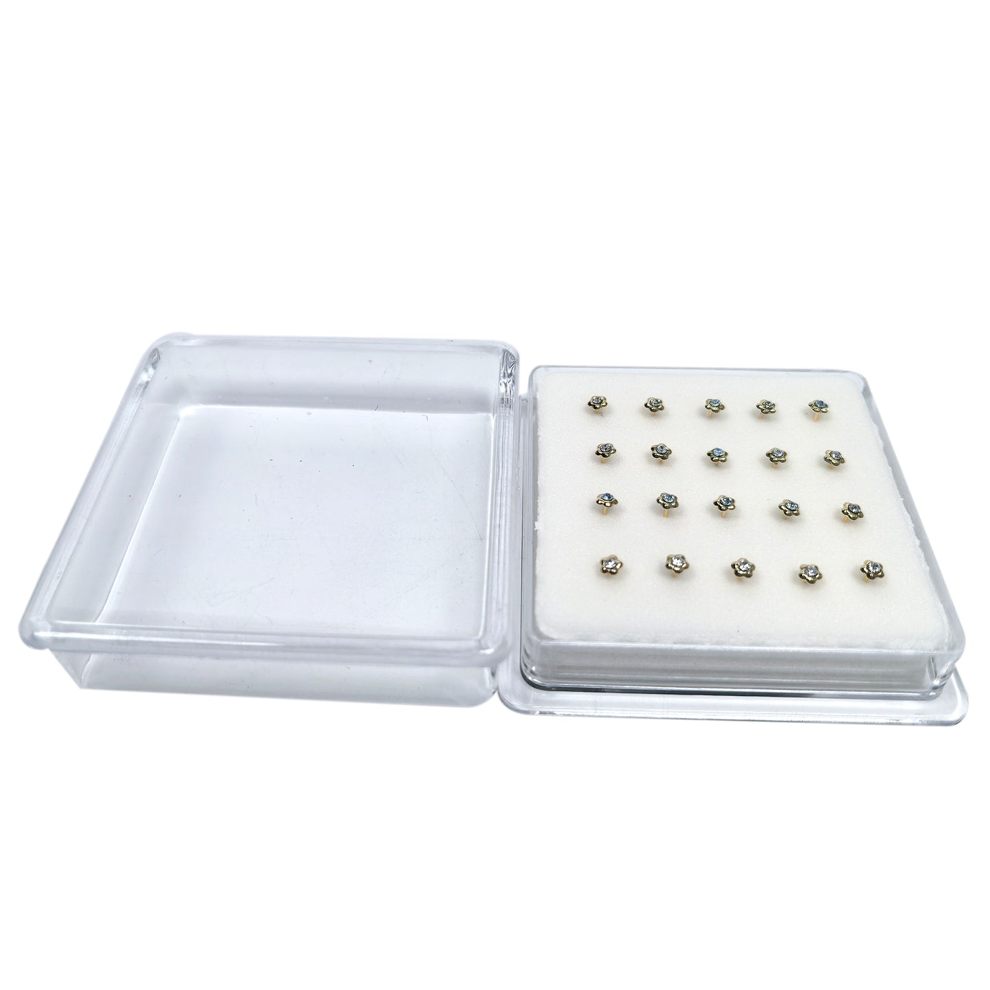 18K Gold-Plated Flower Nose Studs with Diamond 10 Pairs Box Set