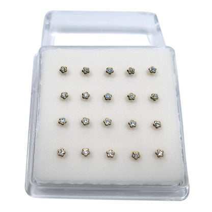 18K Gold-Plated Flower Nose Studs with Diamond 10 Pairs Box Set
