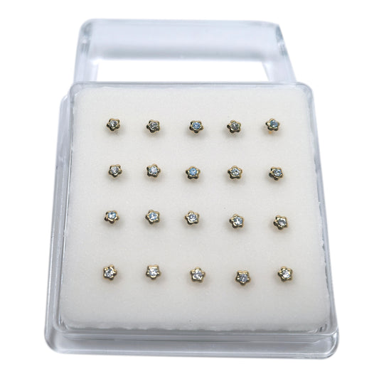 18K Gold-Plated Flower Nose Studs with Diamond 10 Pairs Box Set
