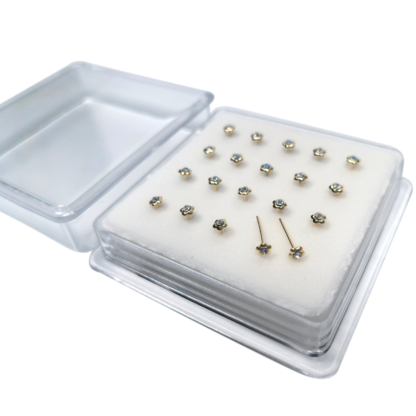 18K Gold-Plated Flower Nose Studs with Diamond 10 Pairs Box Set