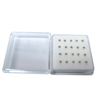 18K Gold-Plated Heart Nose Studs with Diamond 10 Pairs Box Set