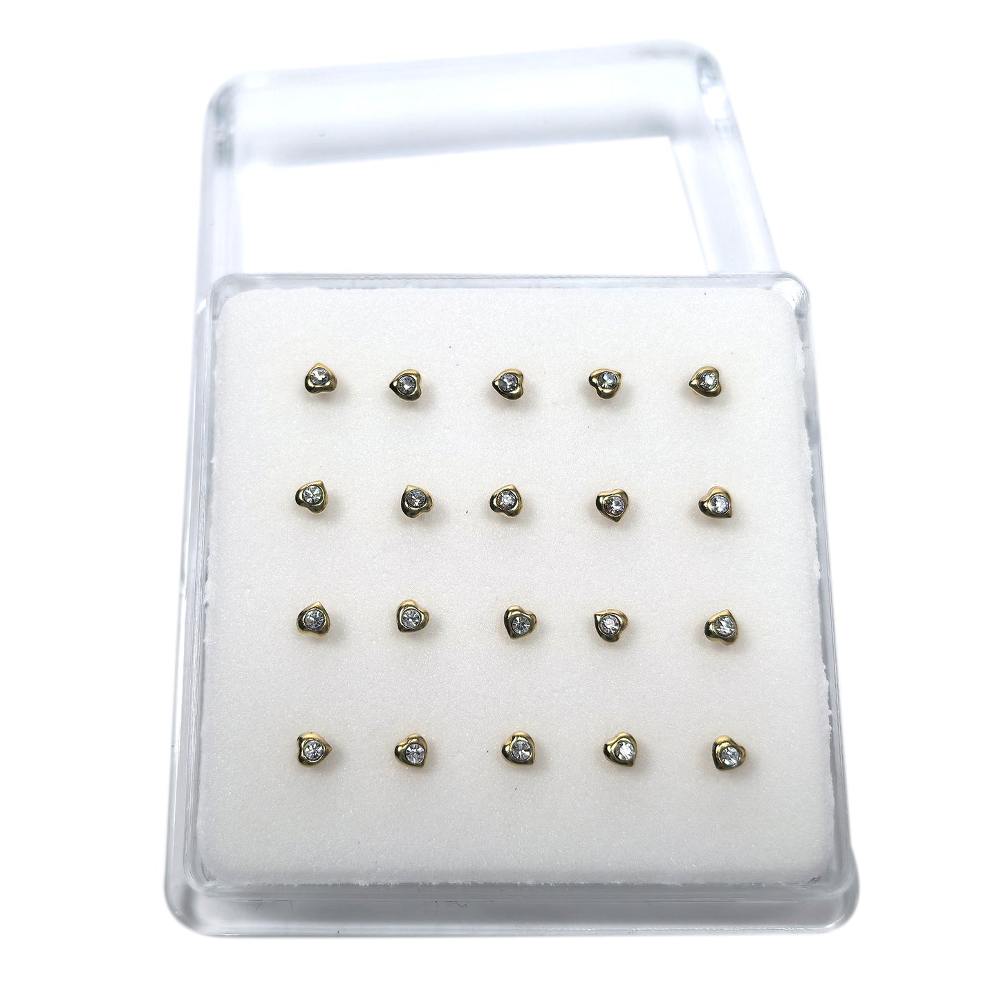 18K Gold-Plated Heart Nose Studs with Diamond 10 Pairs Box Set