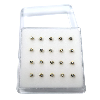 18K Gold-Plated Heart Nose Studs with Diamond 10 Pairs Box Set