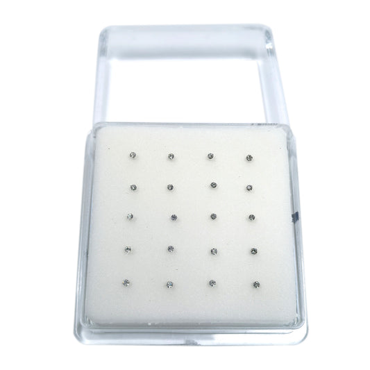 Silver Nose Studs with 1.5mm Diamond 10 Pairs Box Set